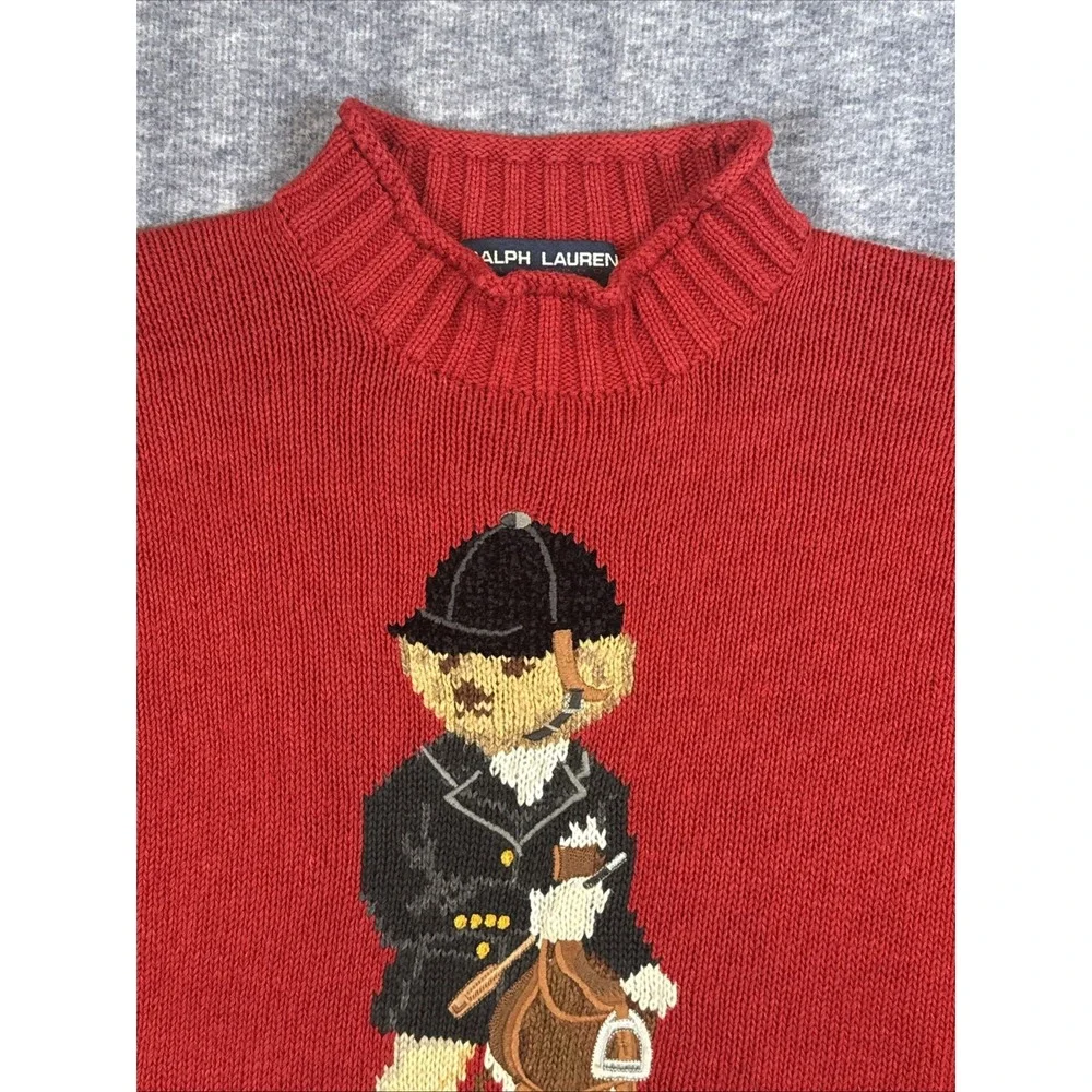RARE Vintage 90s‎ Polo Ralph Lauren Red Equestrian  Horse Knit Sweater Medium